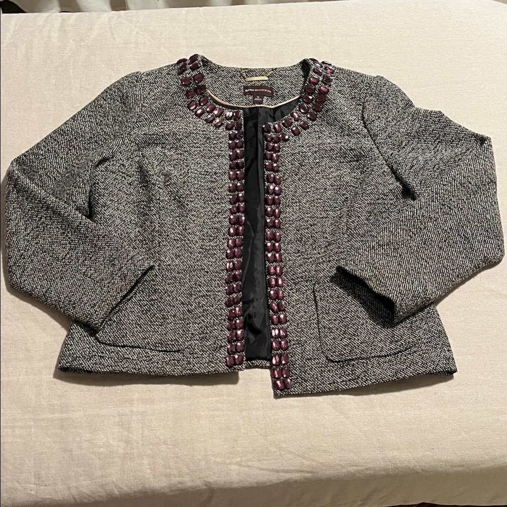 Dana Buchman brown and beige Jacket top with copper jewel trim